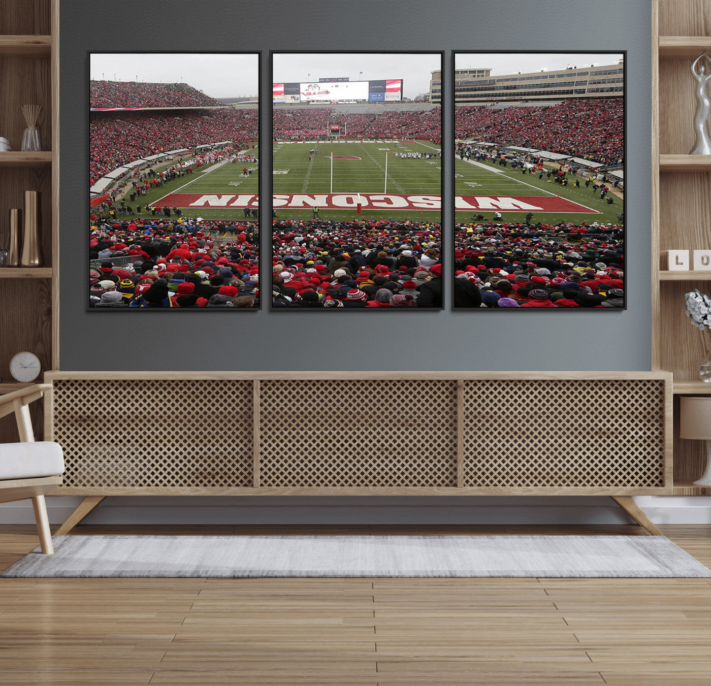 23461-MGV-FC-60X30-3P_Black-Wisconsin Badgers Team Print Canvas - Madison Camp Randall Stadium Wall Art Canvas Print