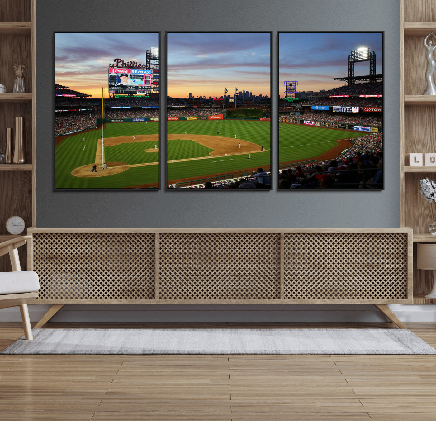 13778-MGV-FC-60X30-3P_Black-Citizens Bank Park Philadelphia Phillies Wall Art Canvas | 3-Panel Canvas Print of Phillies Stadium
