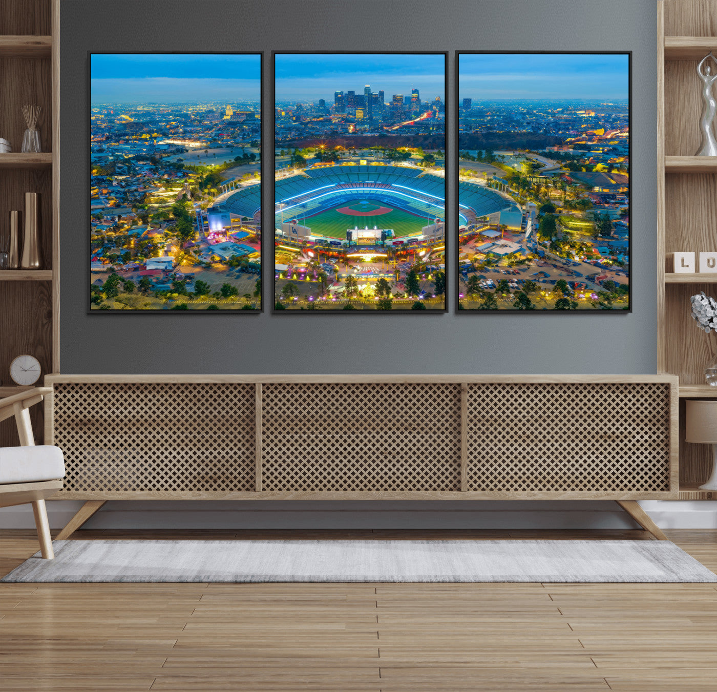 78144-MGV-FC-60X30-3P_Black-Los Angeles Dodgers Wall Art Canvas, Dodger Stadium Wall Art Canvas Print - MLB Baseball Stadium