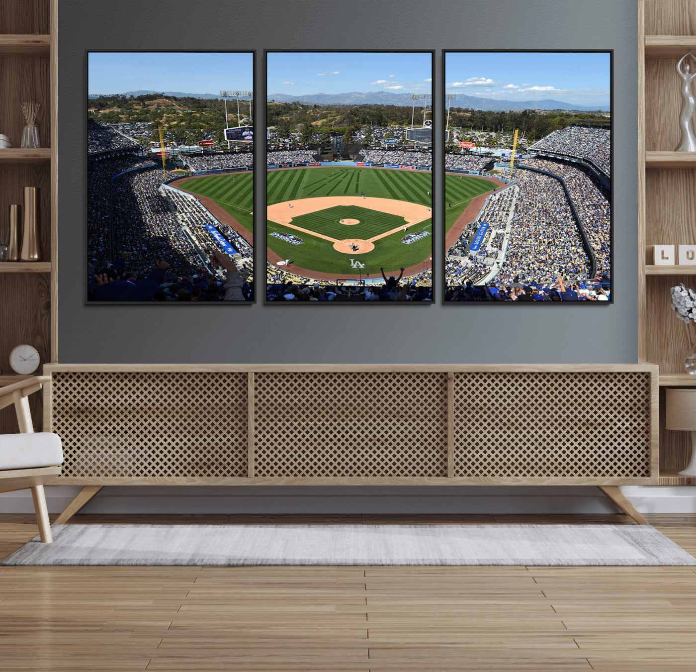 20436-MGV-FC-60X30-3P_Black-Los Angeles Dodgers Dodger Stadium Wall Art Canvas Print - MLB Baseball Stadium Wall Art Canvas