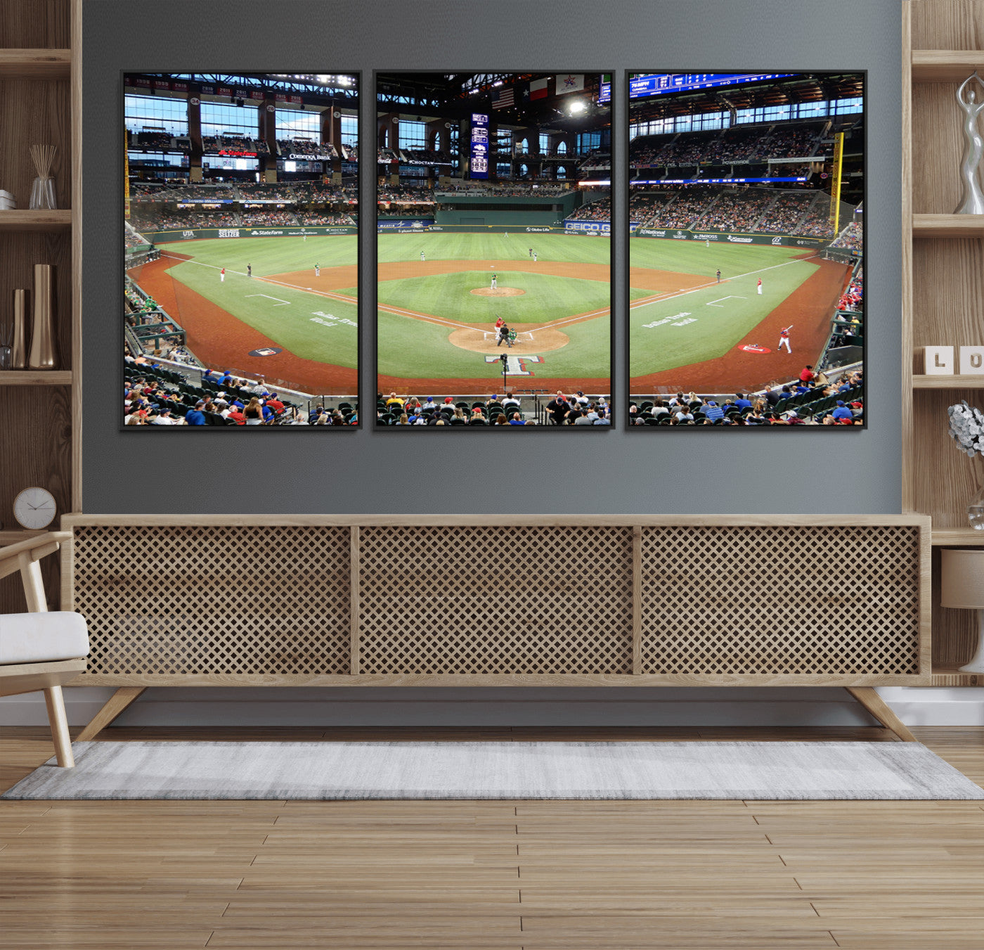 78468-MGV-FC-60X30-3P_Black-Texas Rangers Baseball Team Print - Arlington Globe Life Field Stadium Canvas Print Wall Art