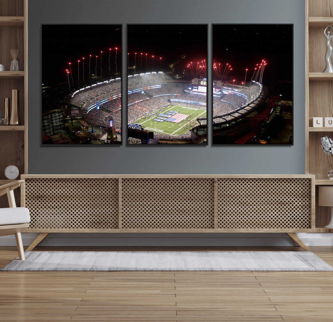 89988-MGV-FC-60X30-3P_Black-New England Patriots Team Print Wall Art- Foxborough Gillette Stadium Wall Art Canvas Print