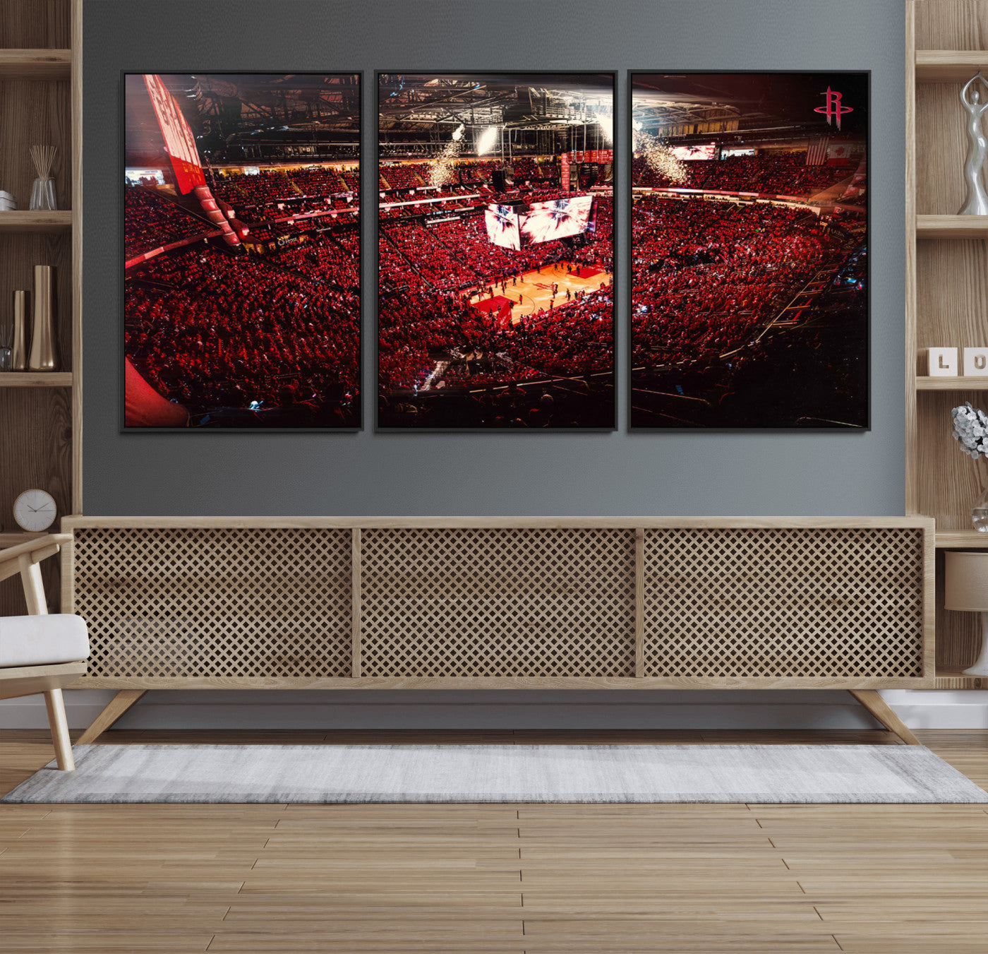 91527-MGV-FC-60X30-3P_Black-Houston Rockets Basketball Team Print Canvas- Houston Toyota Center Stadium Wall Art Canvas Print