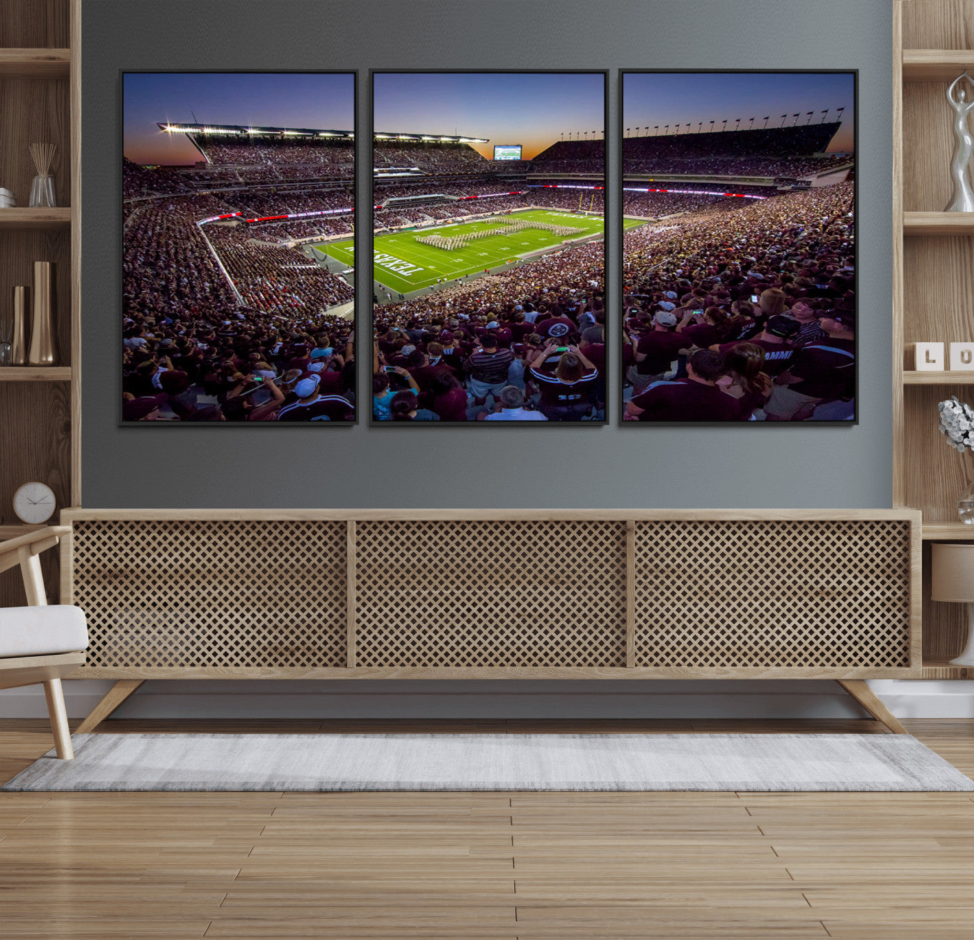 25148-MGV-FC-60X30-3P_Black-Texas A&M University Aggies Football Team Print - College Station Kyle Field Stadium Wall Art Canvas