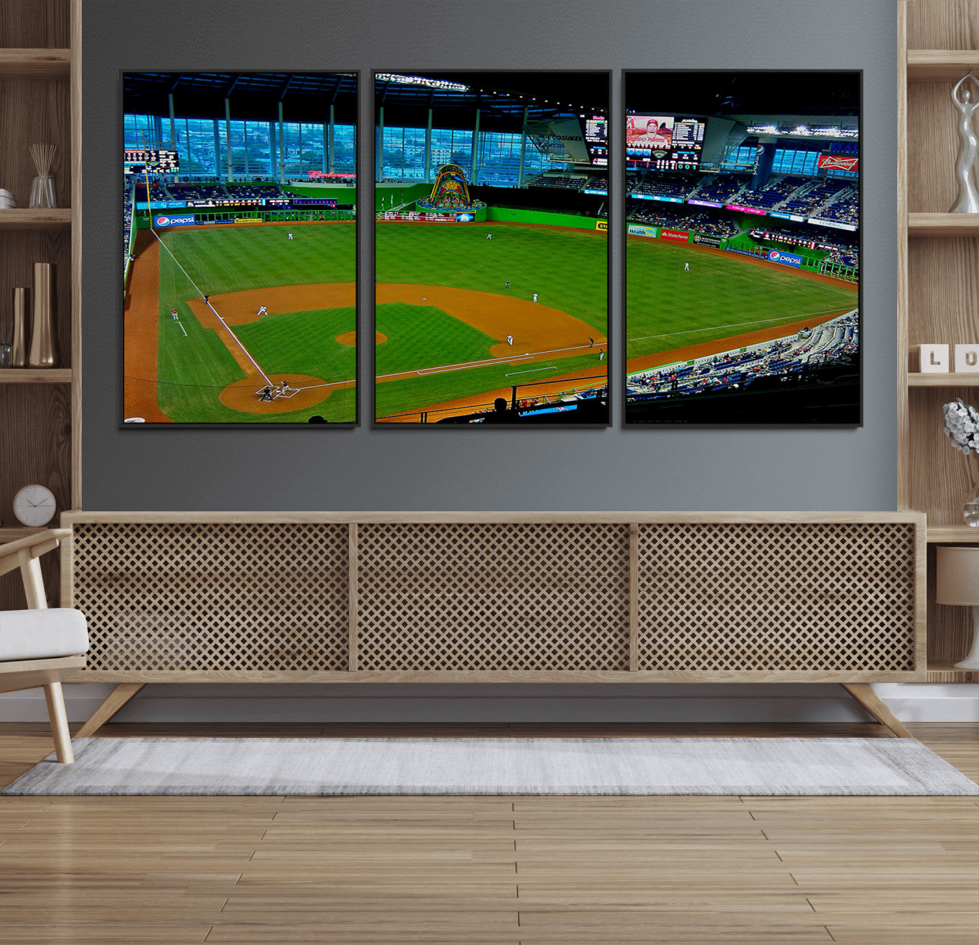 51207-MGV-FC-60X30-3P_Black-Miami Marlins Baseball Team Print - Miami LoanDepot Park Stadium Wall Art Canvas Print