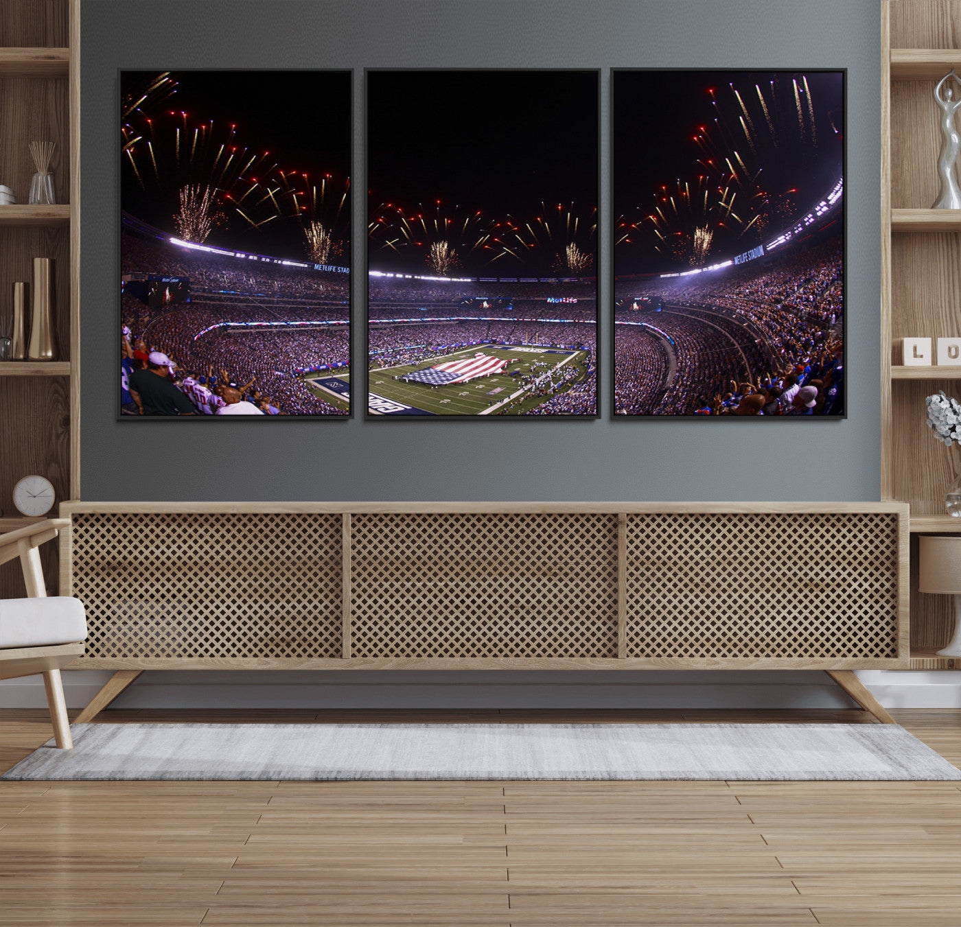56360-MGV-FC-60X30-3P_Black-New York Giants Football Team Print - East Rutherford MetLife Stadium Wall Art Canvas Print