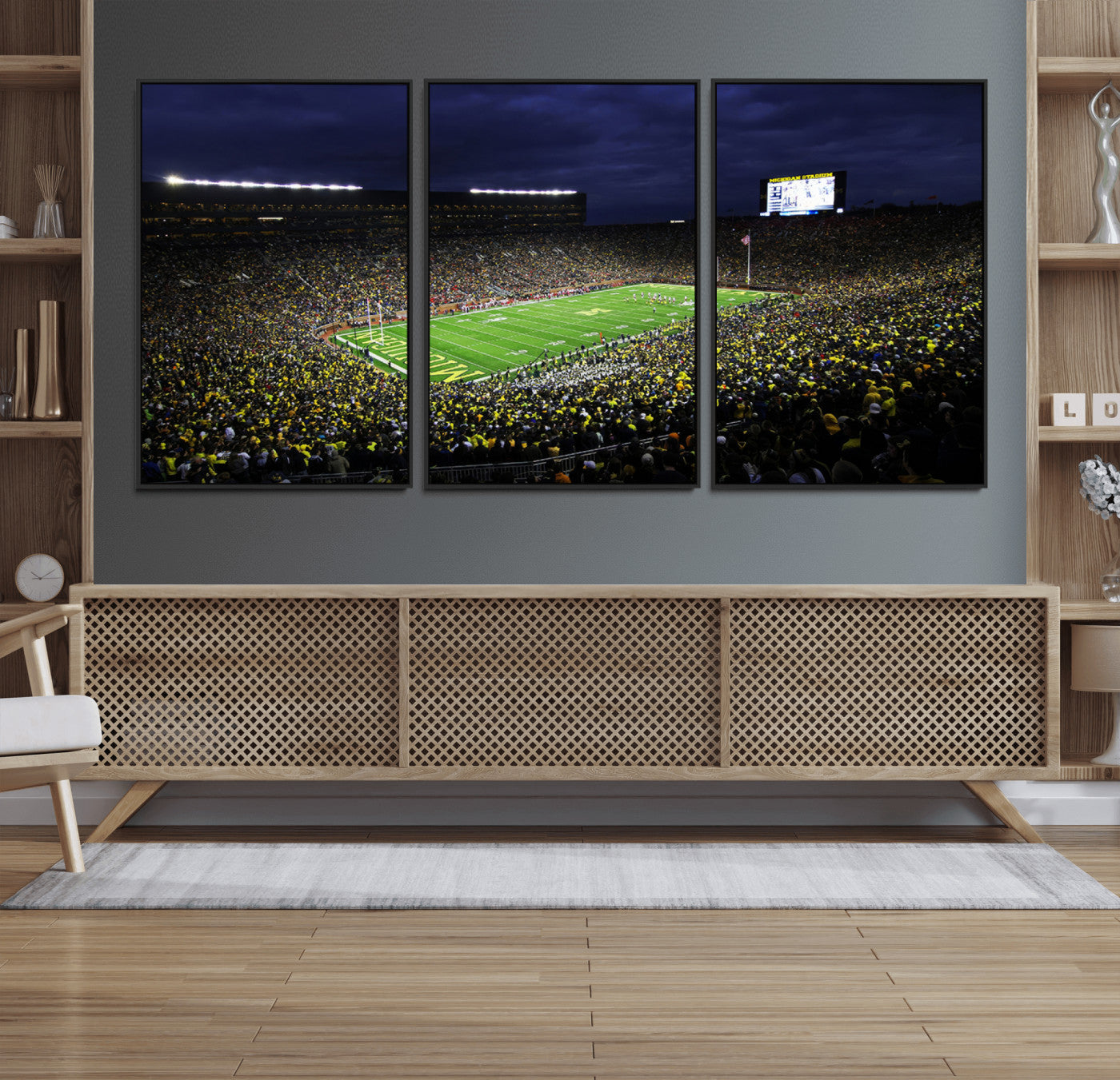15448-MGV-FC-60X30-3P_Black-Michigan Wolverines Football Canvas Wall Decor, Football Team Print - Ann Arbor Michigan Stadium