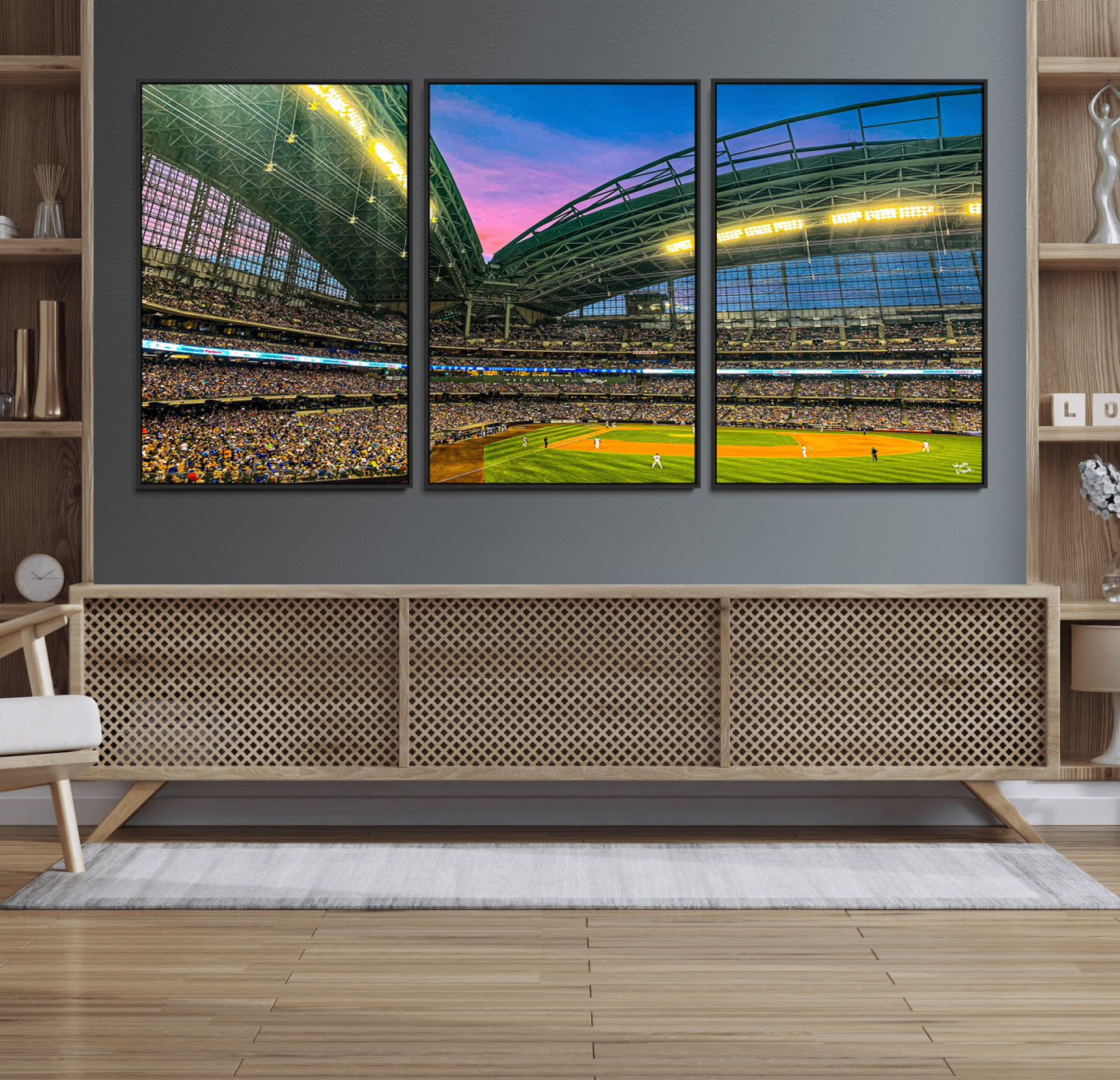 17006-MGV-FC-60X30-3P_Black-Milwaukee Brewers Baseball Team Print Canvas- American Family Field Stadium Wall Art Canvas Print