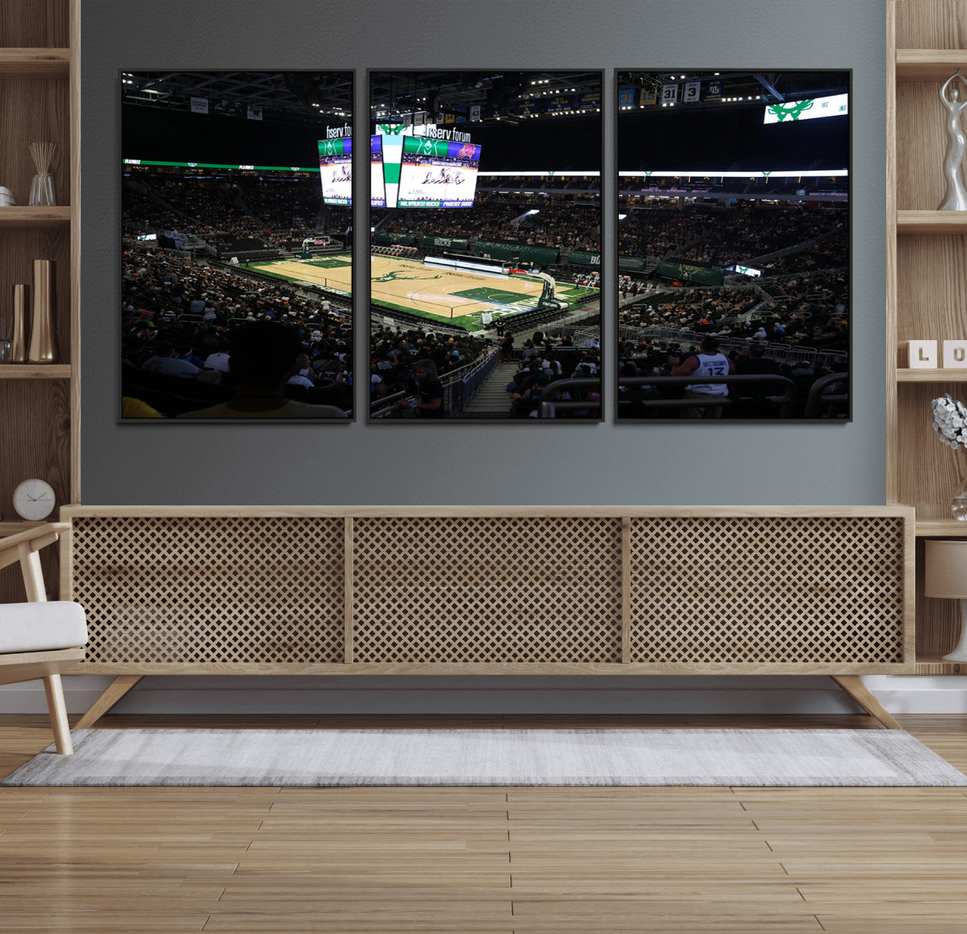 69882-MGV-FC-60X30-3P_Black-Milwaukee Bucks Basketball Print - Fiserv Forum Stadium Wall Art Canvas Print