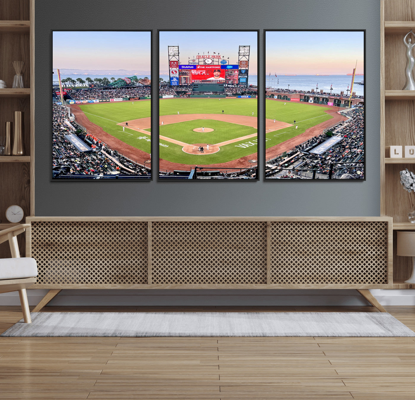16055-MGV-FC-60X30-3P_Black-San Francisco Giants Baseball Team Print - Oracle Park Stadium Wall Art Canvas Print