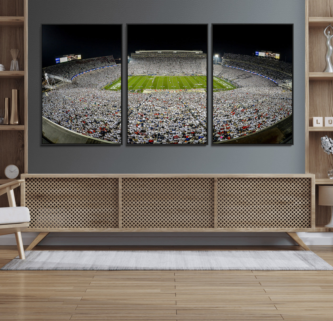 MGV-FC-60X30-3P - Beaver Stadium Night Game Triple Canvas Wall Art - Penn State Nittany Lions Football Match