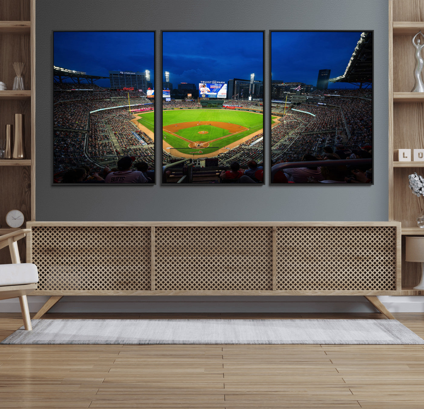 MGV-FC-60X30-3P - Truist Park Night Game Canvas Art - Atlanta Braves Stadium Wall Art Canvas