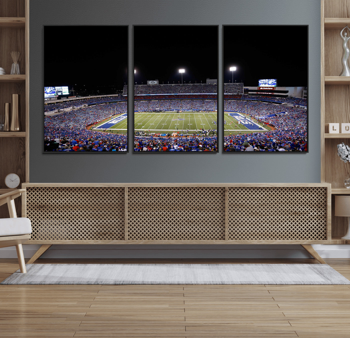 59036-MGV-FC-60X30-3P_Black-Buffalo Bills Wall Art - Buffalo Bills Stadium Canvas Print, Perfect Sports Decor for Living Rooms,