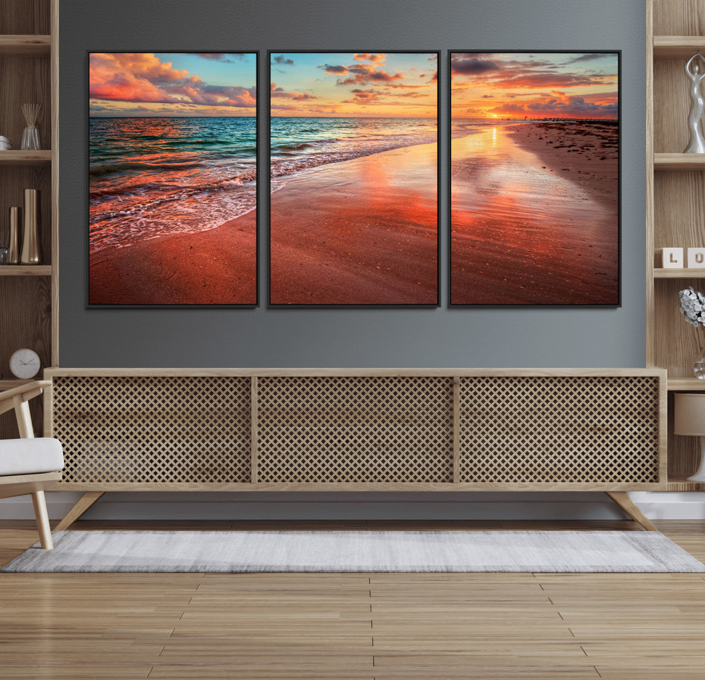 MGV-FC-60X30-3P - Sunset Beach Wall Art | Ocean Canvas Print | Coastal Wall Art | Tranquil Sunset Canvas Print