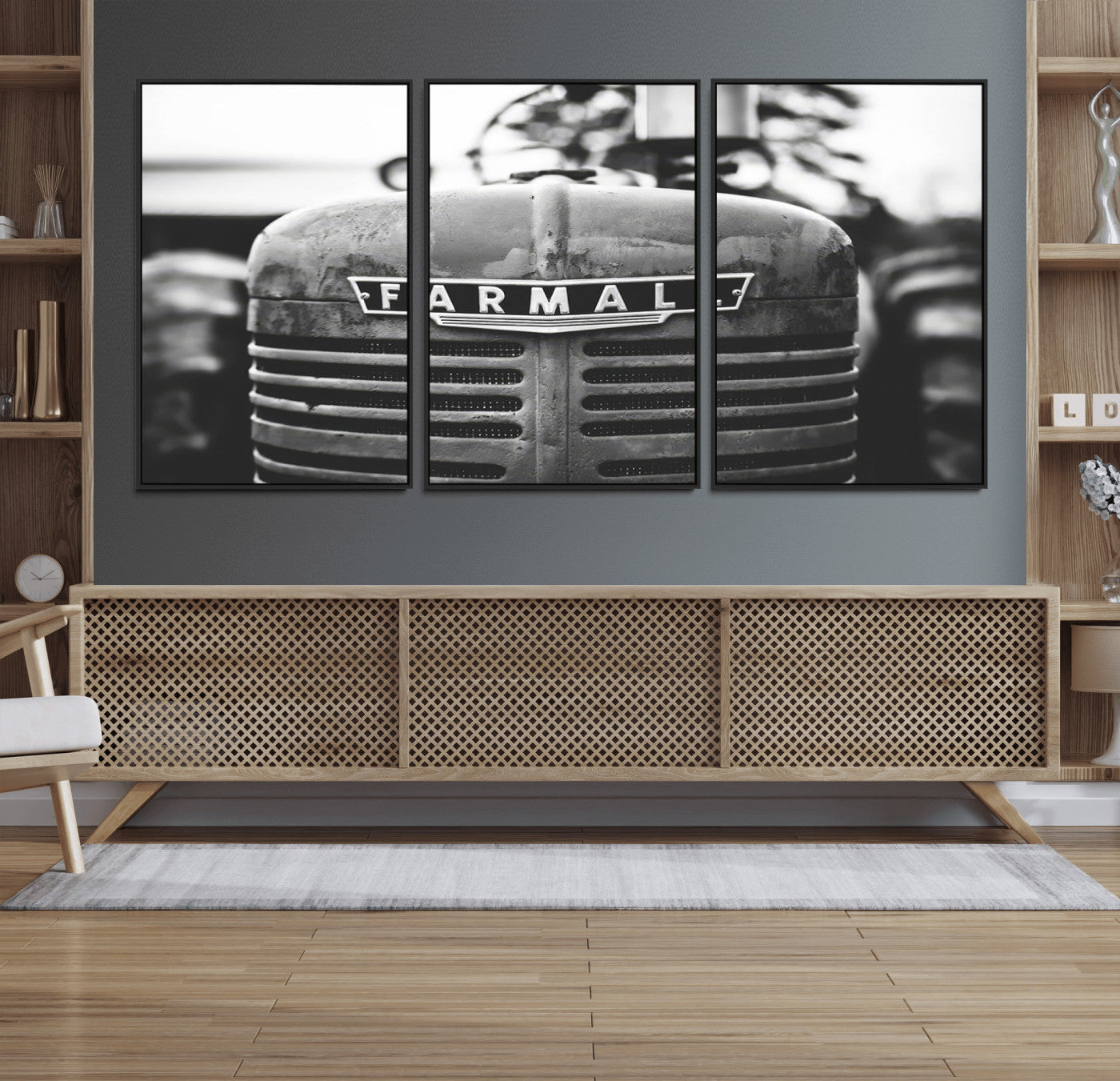 48656-MGV-FC-60X30-3P_Black-Vintage Farmall Tractor Wall Art Canvas Print, Rustic Farmhouse Decor Ready to Hang