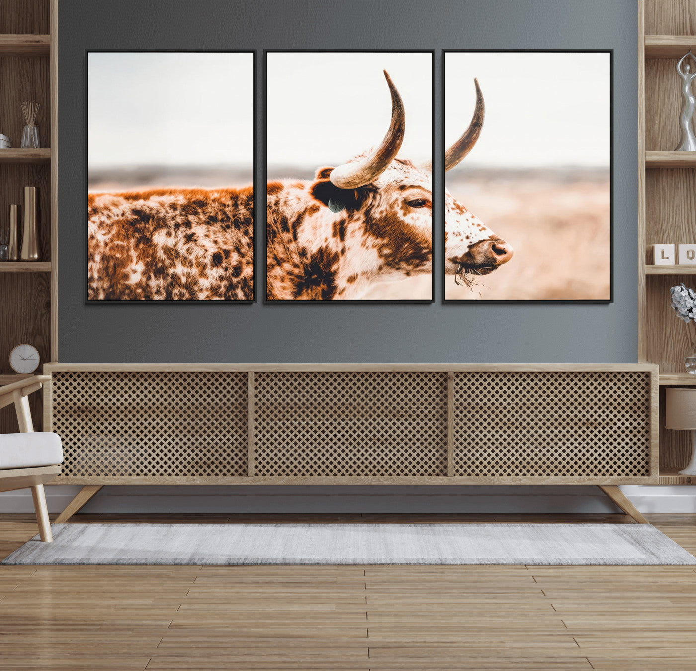 -Speckled Bull Wall Art Canvas Print – Rustic Cow Longhorn Farmhouse Animal Decor – Western Longhorn