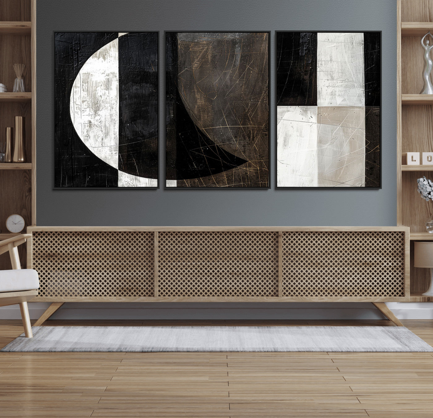 47880-MGV-FC-60X30-3P - Abstract Modern Wabi Sabi Wall Art Canvas Print Set – Minimalist Mid-Century Contemporary Artwork for Home, Office