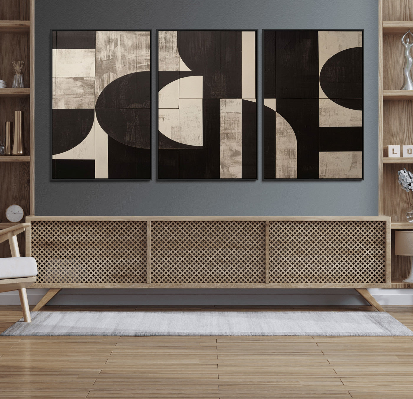 63644-MGV-FC-60X30-3P - Abstract Brown Wabi Sabi Canvas Print Set – Minimalist Mid-Century Wall Art Contemporary Artwork for Home, Office
