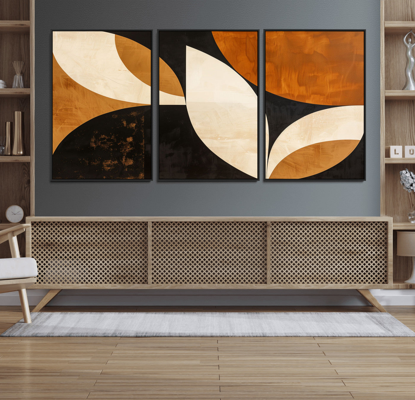 21251-MGV-FC-60X30-3P_Black-Geometric Abstract Wall Art Canvas Print, Mid Century Modern Wall Art Print