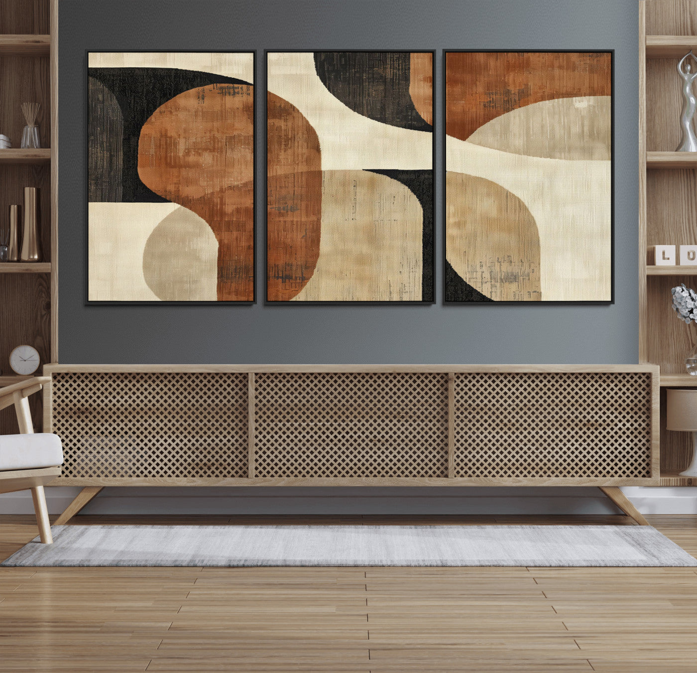 71072-MGV-FC-60X30-3P_Black-Wabi Sabi Abstract Wall Art Canvas Print | Large Minimalist Modern Geometric Wall Decor for Living