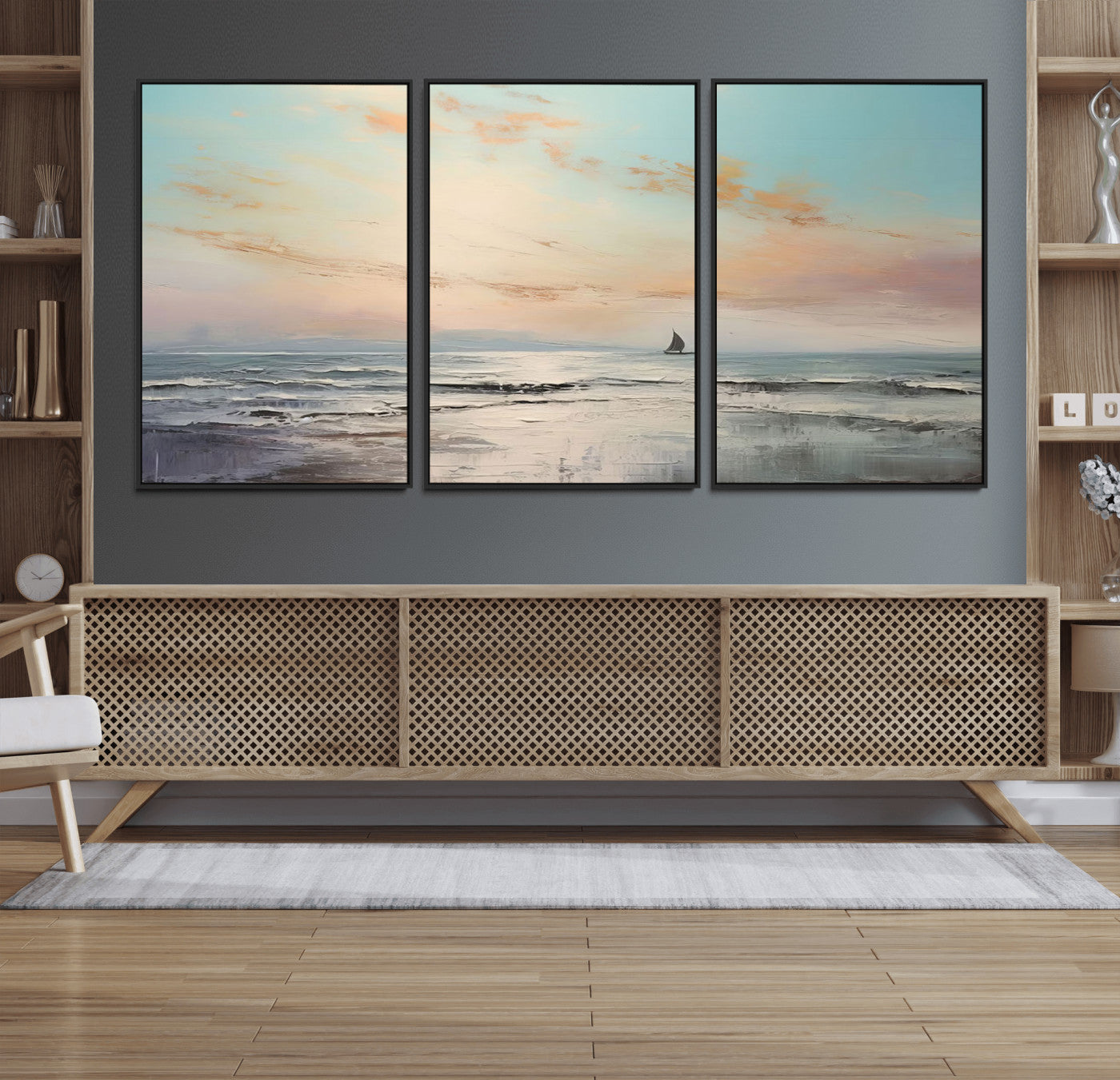MGV-FC-60X30-3P - Abstract Ocean Wall Art -  Boat Wall Art Canvas Print