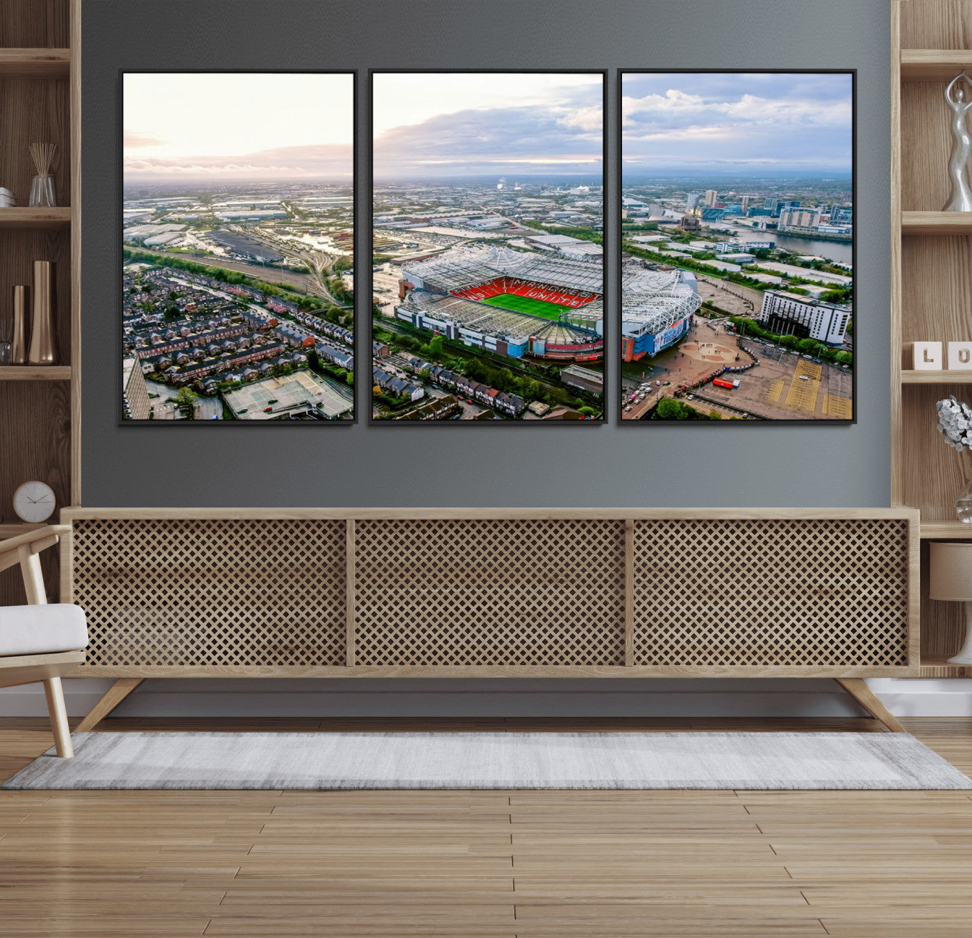MGV-FC-60X30-3P - Old Trafford Manchester United Stadium Wall Art Canvas Print - Aerial View Stadium, Old Trafford