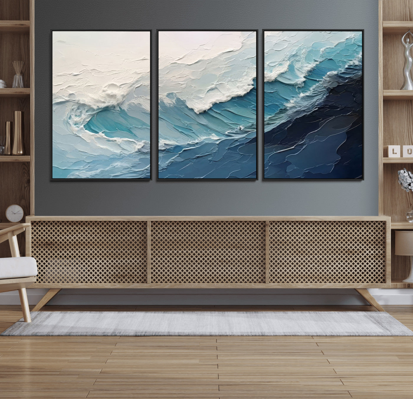 MGV-FC-60X30-3P - Ocean Wave Canvas Wall Art Print - Coastal Wall Decor for Living Room - Large Ocean Wave Wall Art
