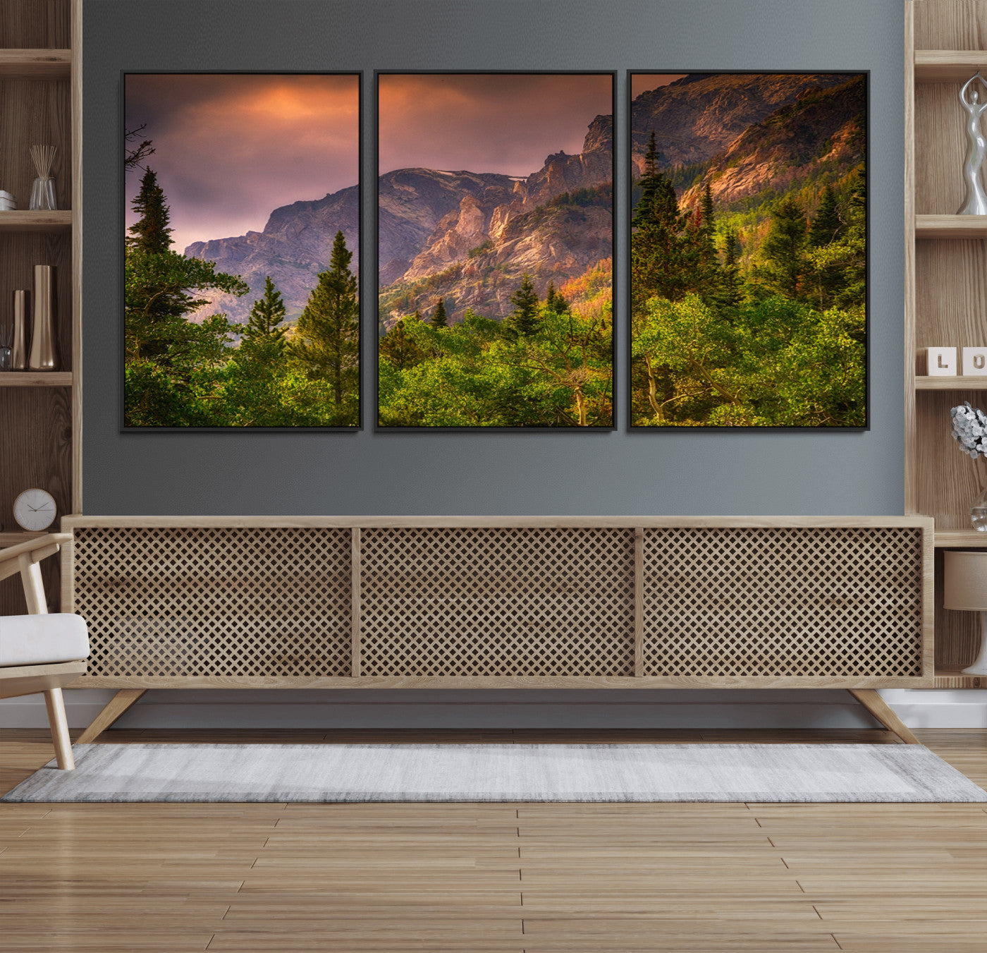 81684-MGV-FC-60X30-3P_Black-Colorado Rockies Mountains Wall Art Canvas Print | Ready to Hang Framed Mountain Landscape