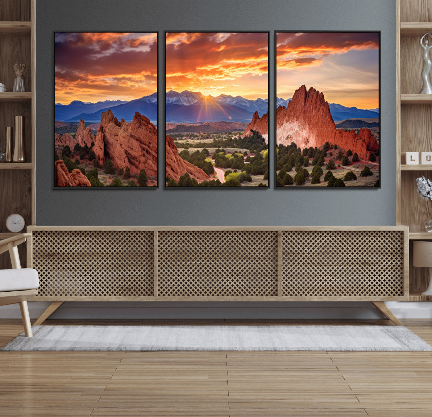MGV-FC-60X30-3P - Rocky Mountains Sunset Wall Art Canvas Print – Ready to Hang, Framed Colorado Landscape