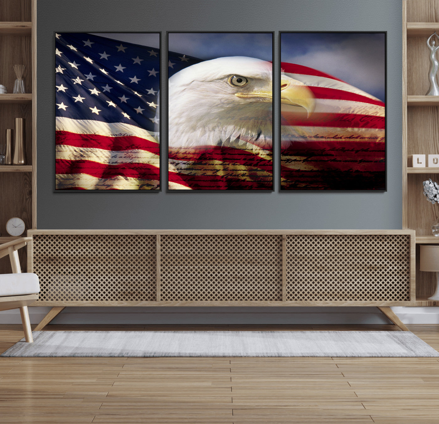 30313-MGV-FC-60X30-3P_Black-American Flag Eagle Symbol Wall Art, American Flag Eagle Wall Art Canvas Print