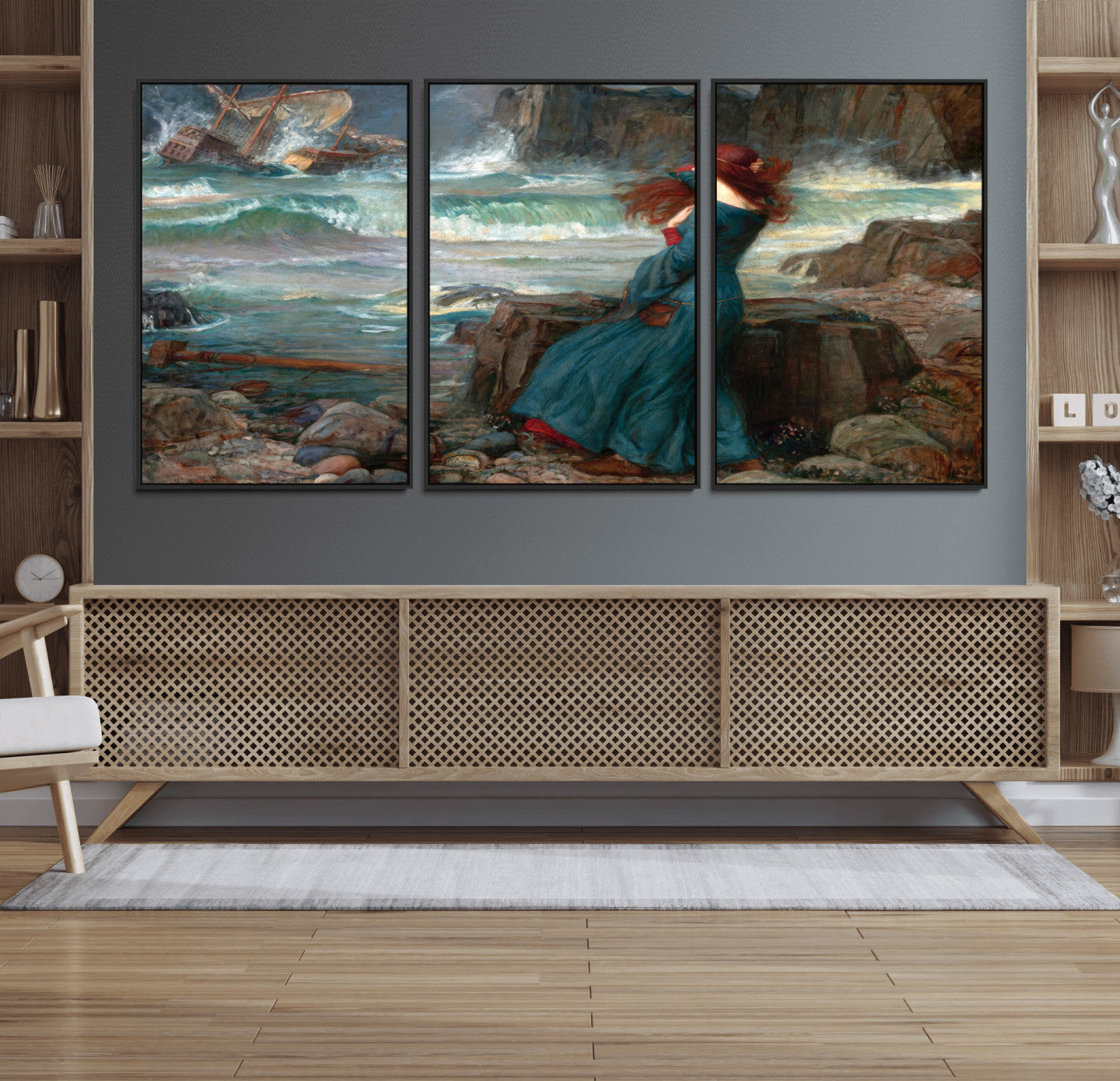 1-MGV-CV-36X24-Miranda by the Shore Wall Art Canvas Print – Tempest Scene Ocean Storm – Ready to Hang