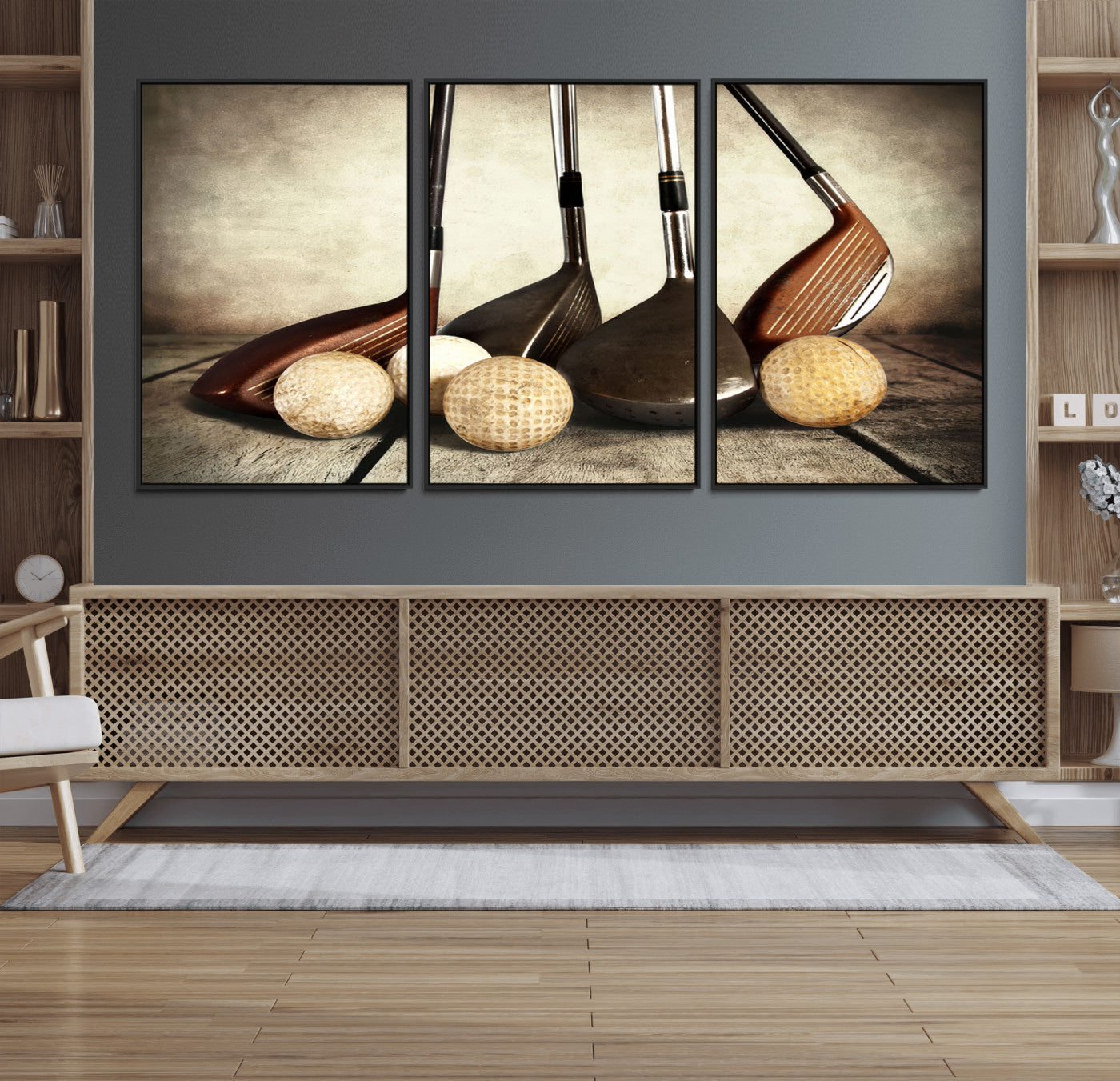 33845-MGV-FC-60X30-3P_Black-Vintage Golf Ball Art | Golf Decor for Man Cave or Office | Ready to Hang and Framed