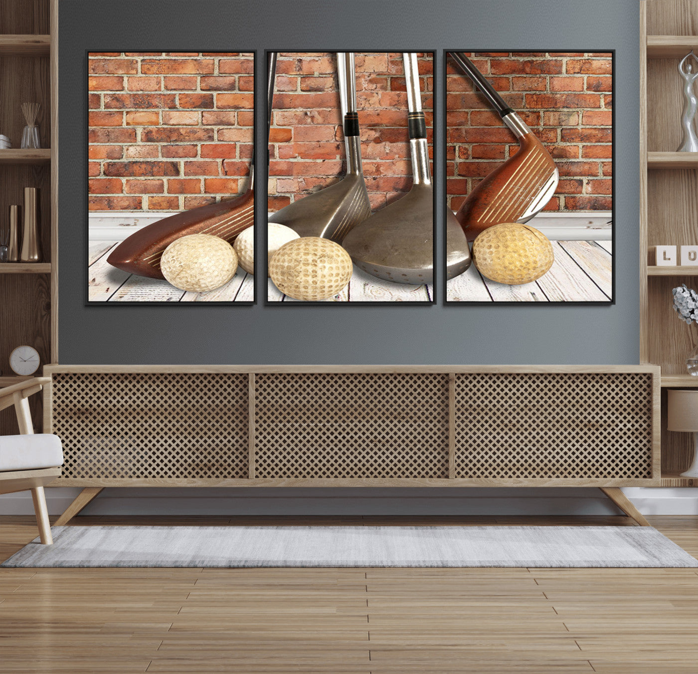 71818-MGV-FC-60X30-3P_Black-Vintage Golf Ball Wall Art Canvas Print | Golf Decor for Man Cave or Office | Ready to Hang and