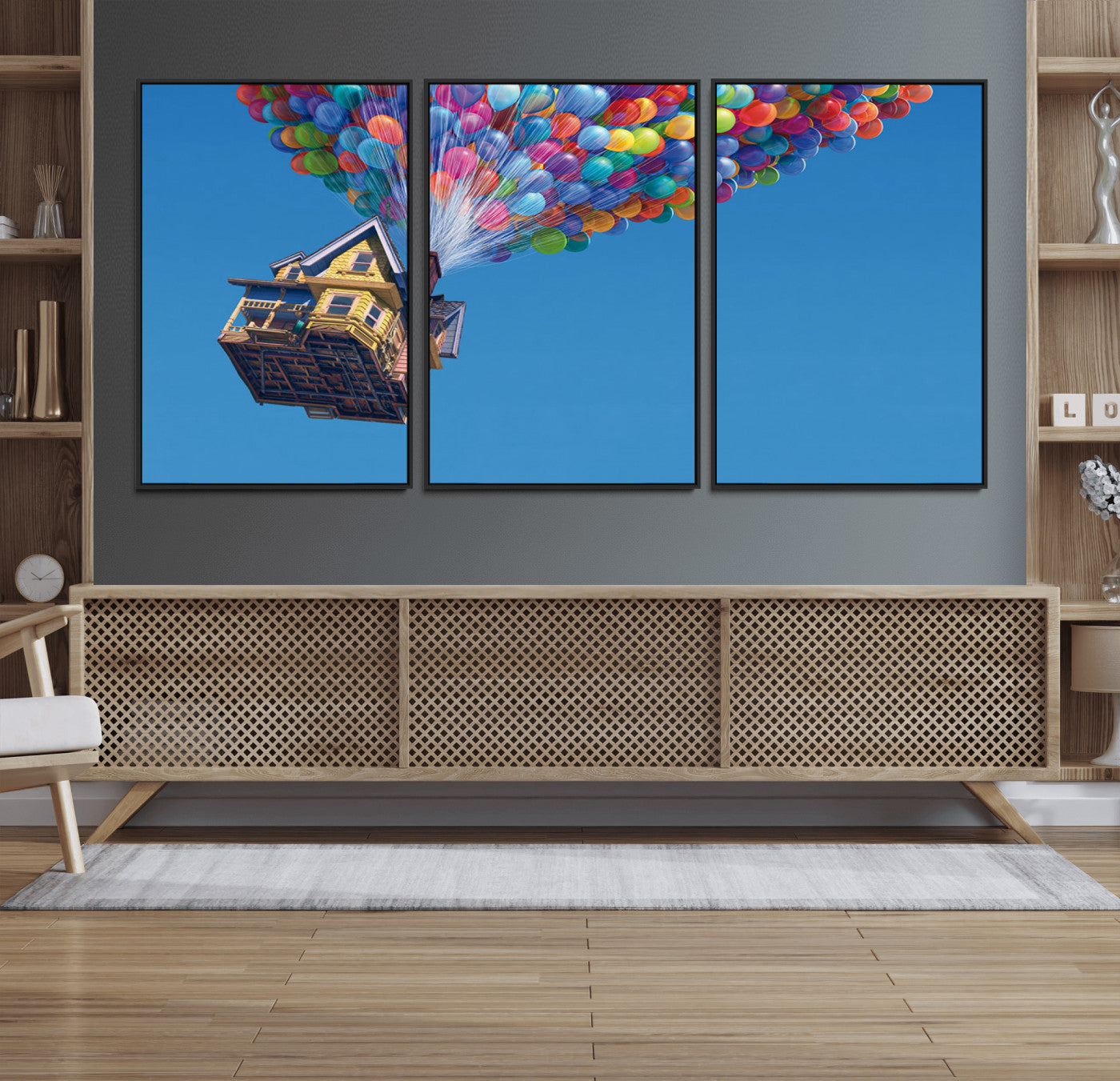 98607-MGV-FC-60X30-3P_Black-Carl Fredricksen, Up Movie Wall Art, Balloons Wall Art, Air Balloons for Kids Room Print