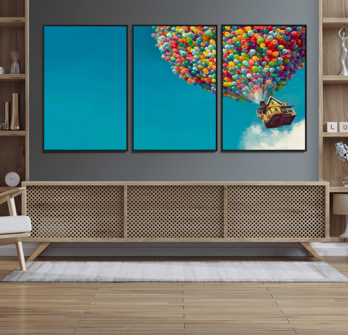 47007-MGV-FC-60X30-3P_Black-Carl Fredricksen, Up Movie Wall Art, Colorful Balloon House Art | Whimsical Wall Decor for Living