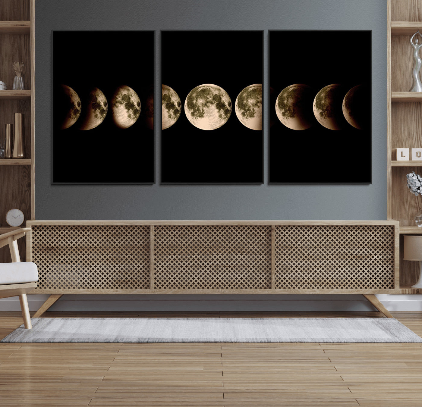 MGV-FC-60X30-3P - Phases of the Moon Wall Art | Canvas Print for Modern Wall Decor | Ready to Hang and Framed