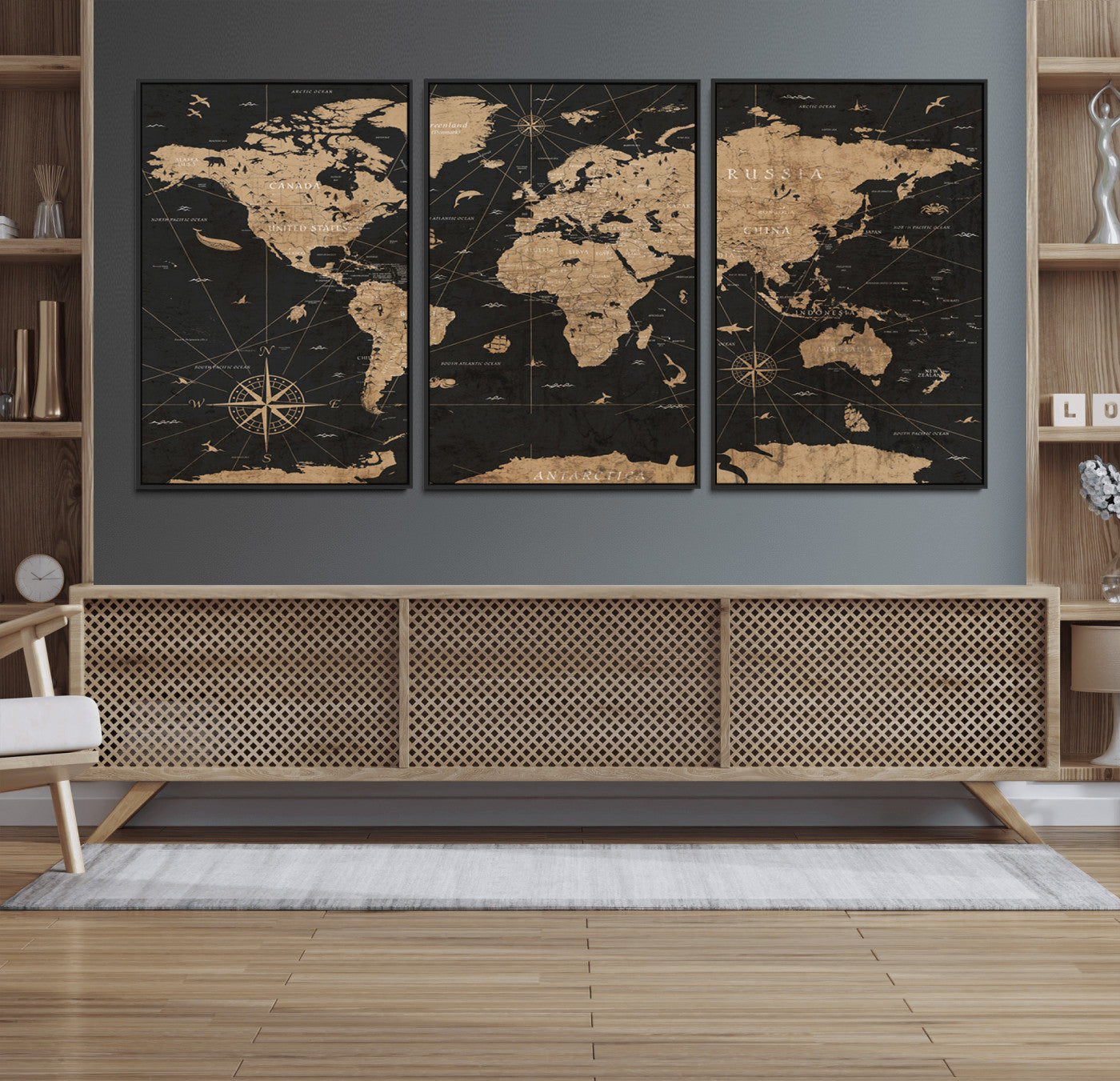 61023-MGV-CV-36X24-Vintage Push Pin World Map Canvas Print – Framed Travel Tracker Wall Art, Rustic Adventure Map Gift for Home or Office Decor