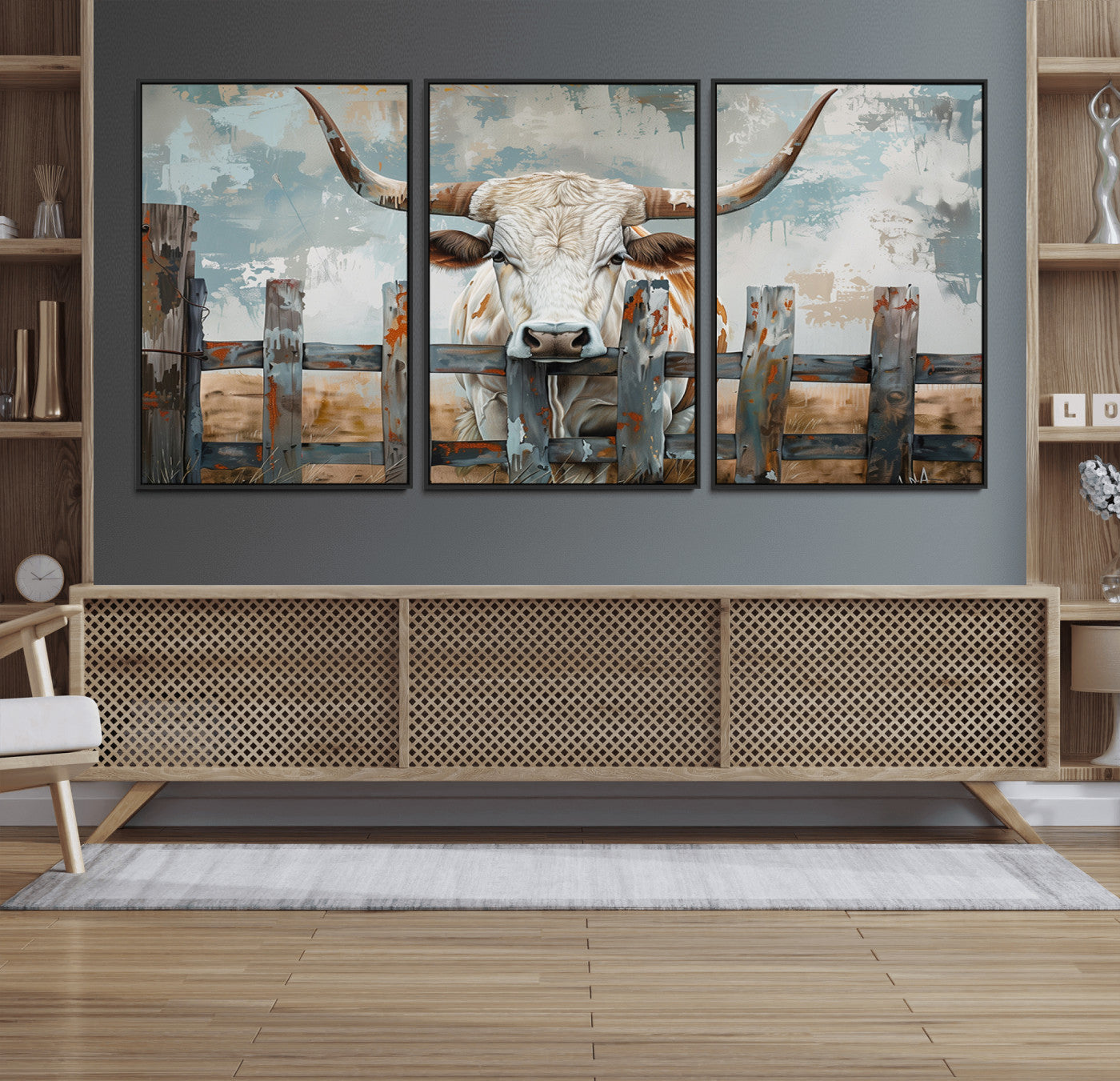 85218-MGV-FC-60X30-3P_Black-Vintage Cow Wall Art Canvas Print for Farmhouse Wall Decor Theme, Cattle Wall Art Print