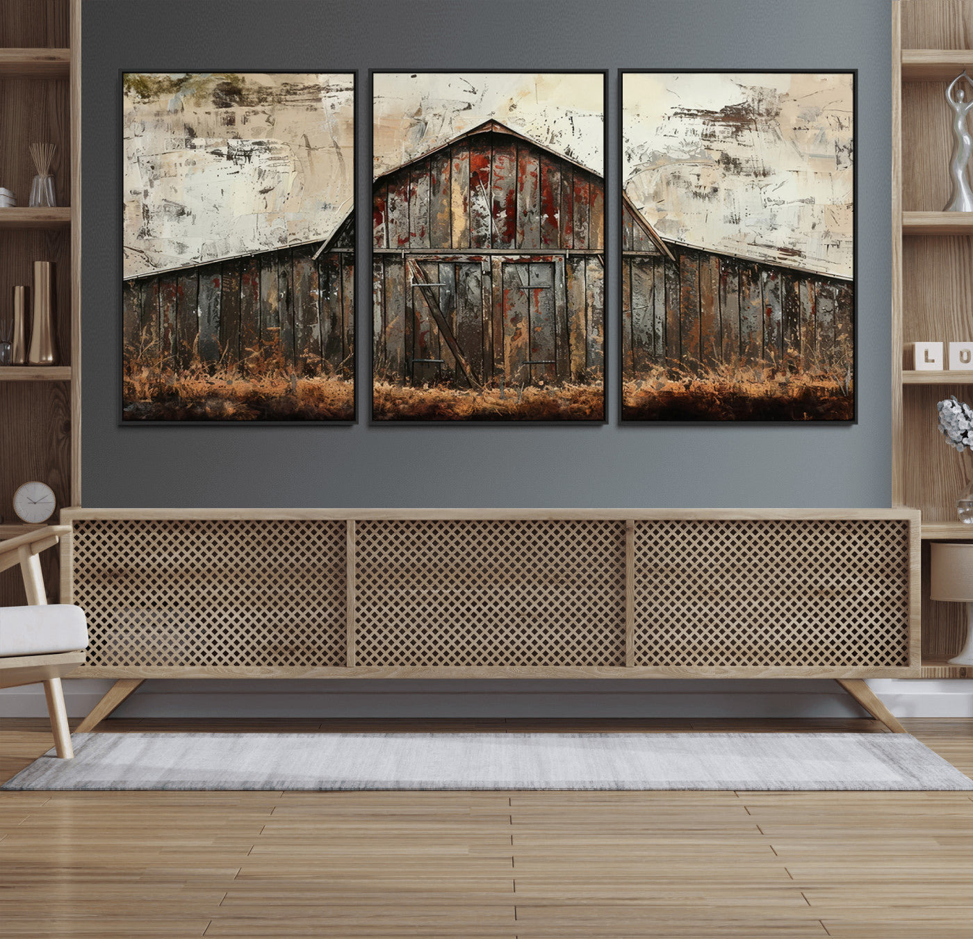 94486-MGV-FC-60X30-3P_Black-Rustic Barn Wall Art | Farmhouse Wall Decor Canvas Print | Ready to Hang Barn Decor for Cabin or