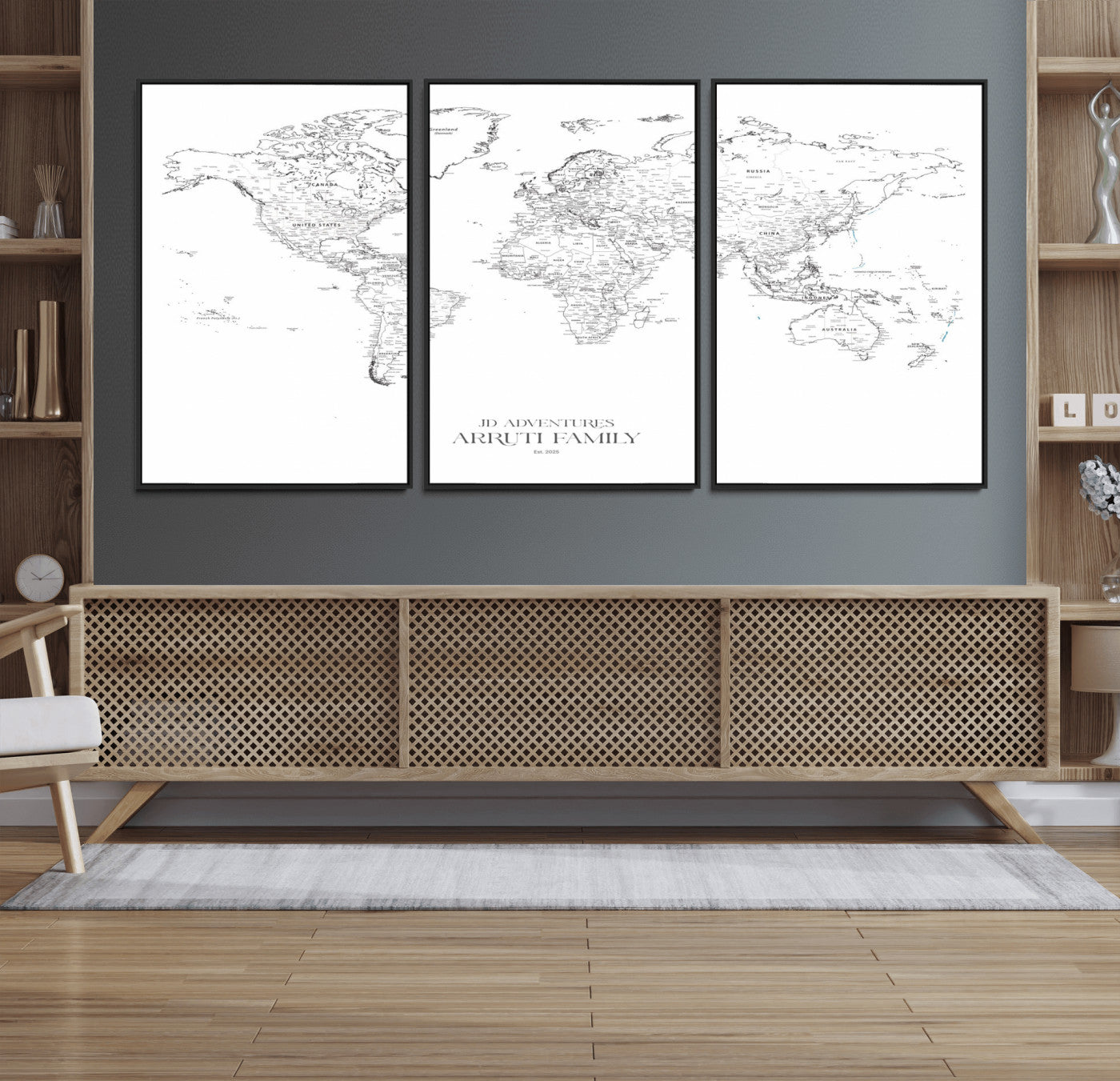 MGV-FC-60X30-3P - Custom World Map Wall Art – Personalized Framed Canvas Print with Push Pins for Travel Tracking,