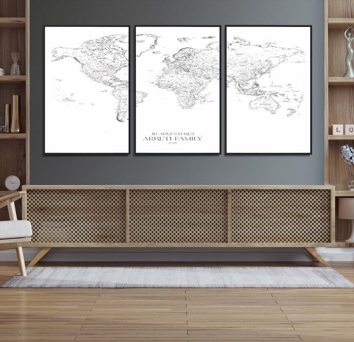 Personalized World Map Wall Art Canvas Print - Custom Push Pin Travel Map Canvas - Framed Map Print for Travel Lover Gift