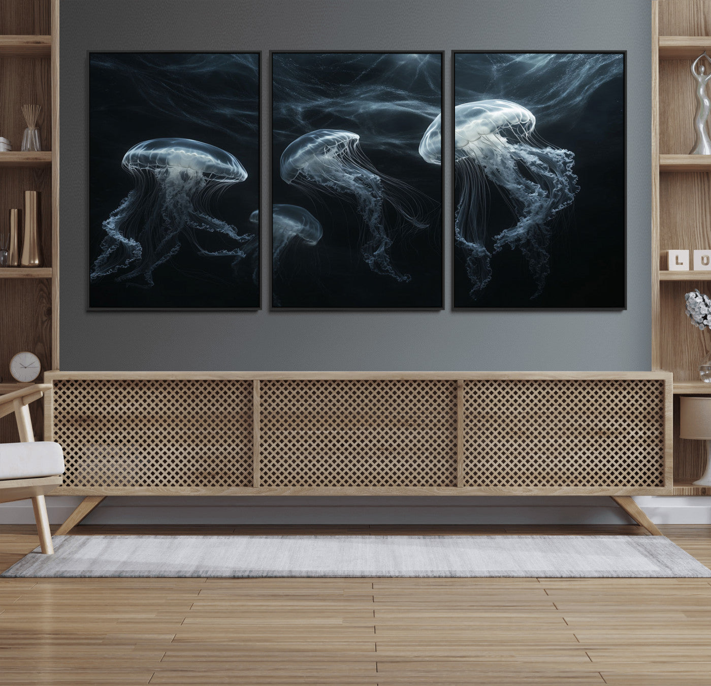 53117-MGV-FC-60X30-3P_Black-Jellyfish Wall Art Canvas Print, Elegant Wall Decor