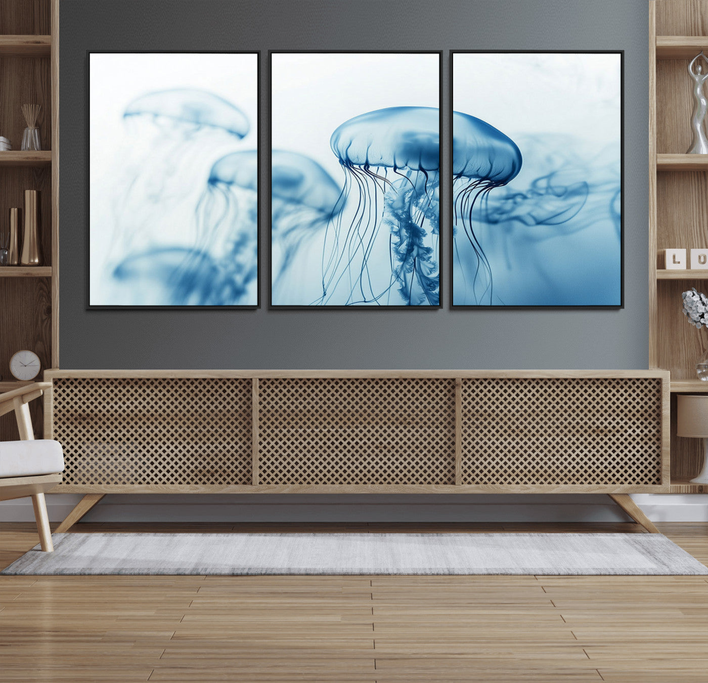 87333-MGV-FC-60X30-3P_Black-Blue Jellyfish Wall Art Canvas Print