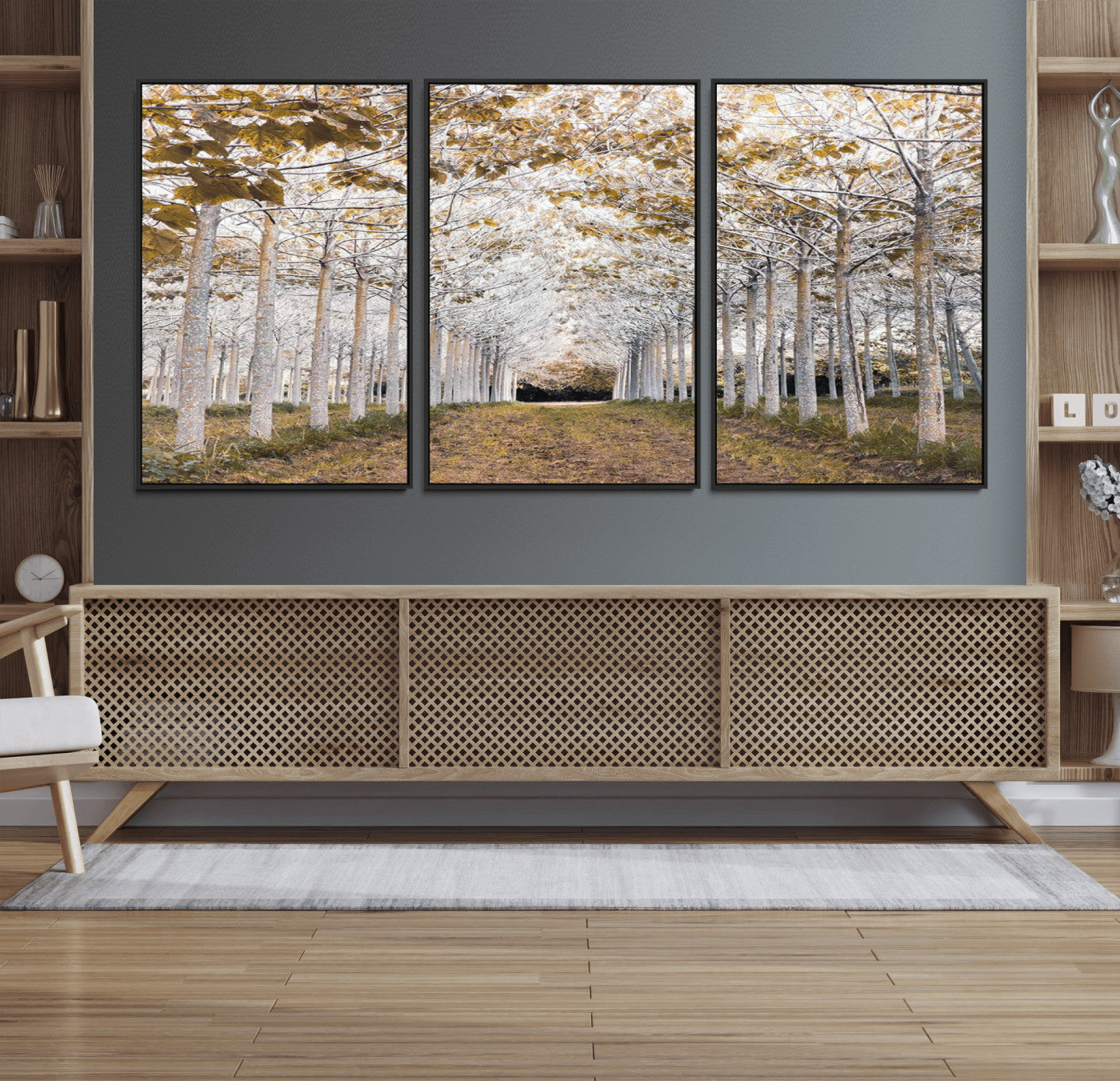 MGV-FC-60X30-3P - Forest Grove Wall Art | Serene Pathway Canvas Print | Ready to Hang and Framed Nature Wall Decor for