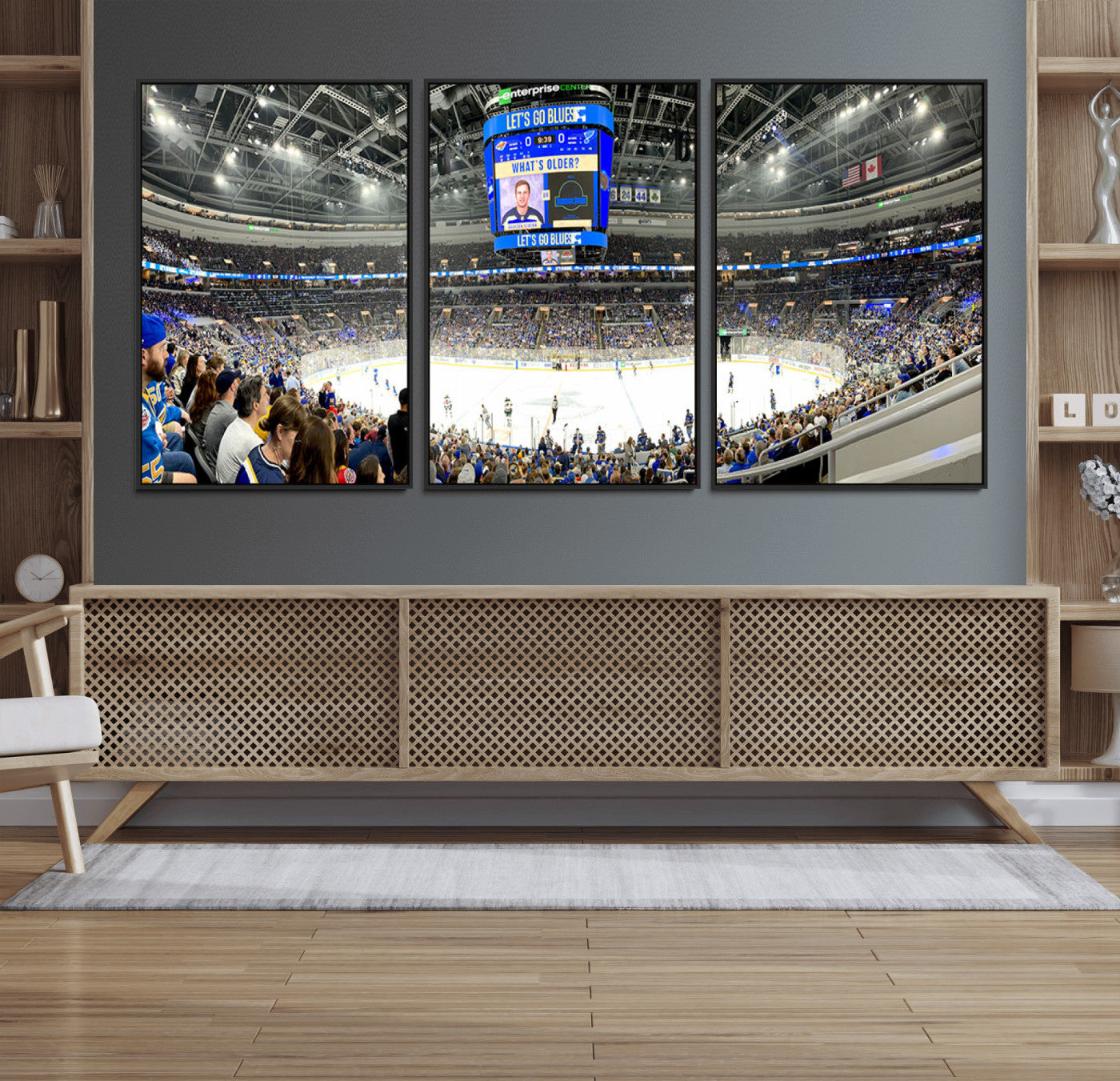 55708-MGV-FC-60X30-3P_Black-Enterprise Center | Missouri St. Louis Blues Ice Hockey Stadium Wall Art | Canvas Print | Ready to