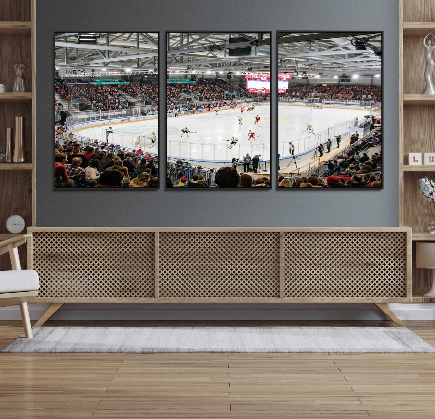 79352-MGV-FC-60X30-3P_Black-Lausanne Arena Ice Hockey Stadium Wall Art Canvas Print, Framed Lausanne Arena Ice Hockey Canvas