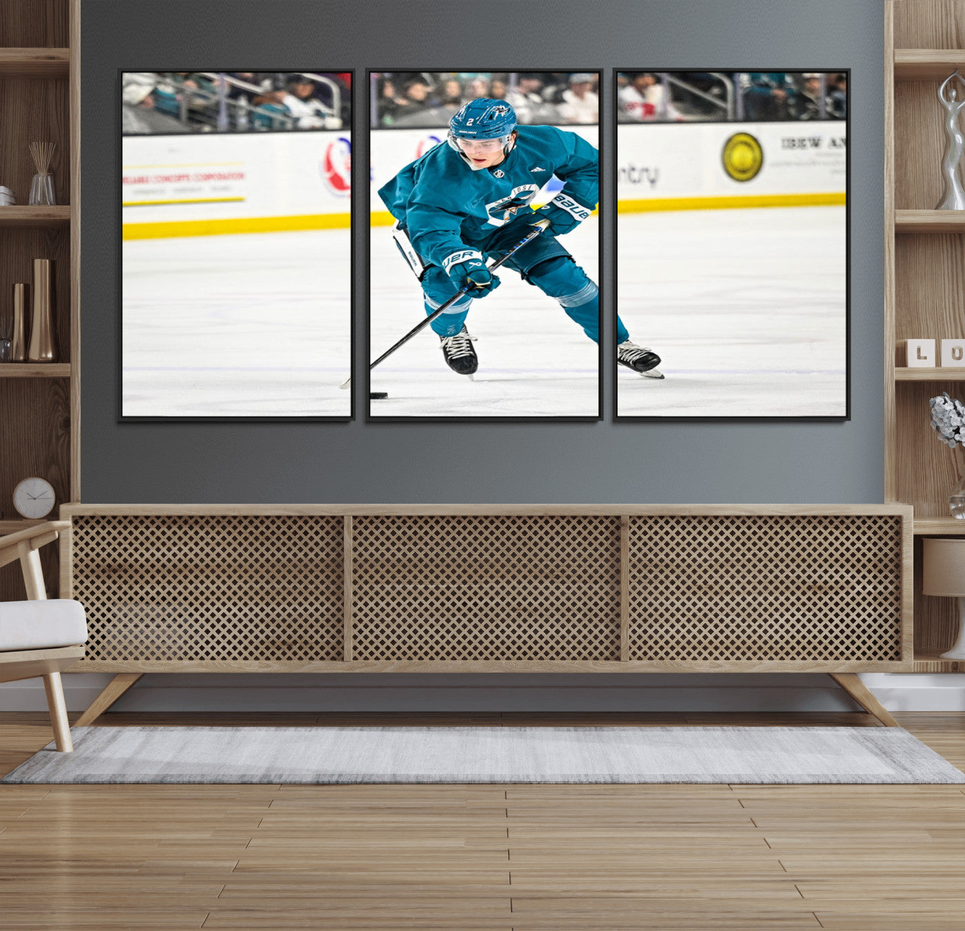 69179-MGV-FC-60X30-3P_Black-San Jose Sharks Ice Hockey Player Wall Art Canvas Print