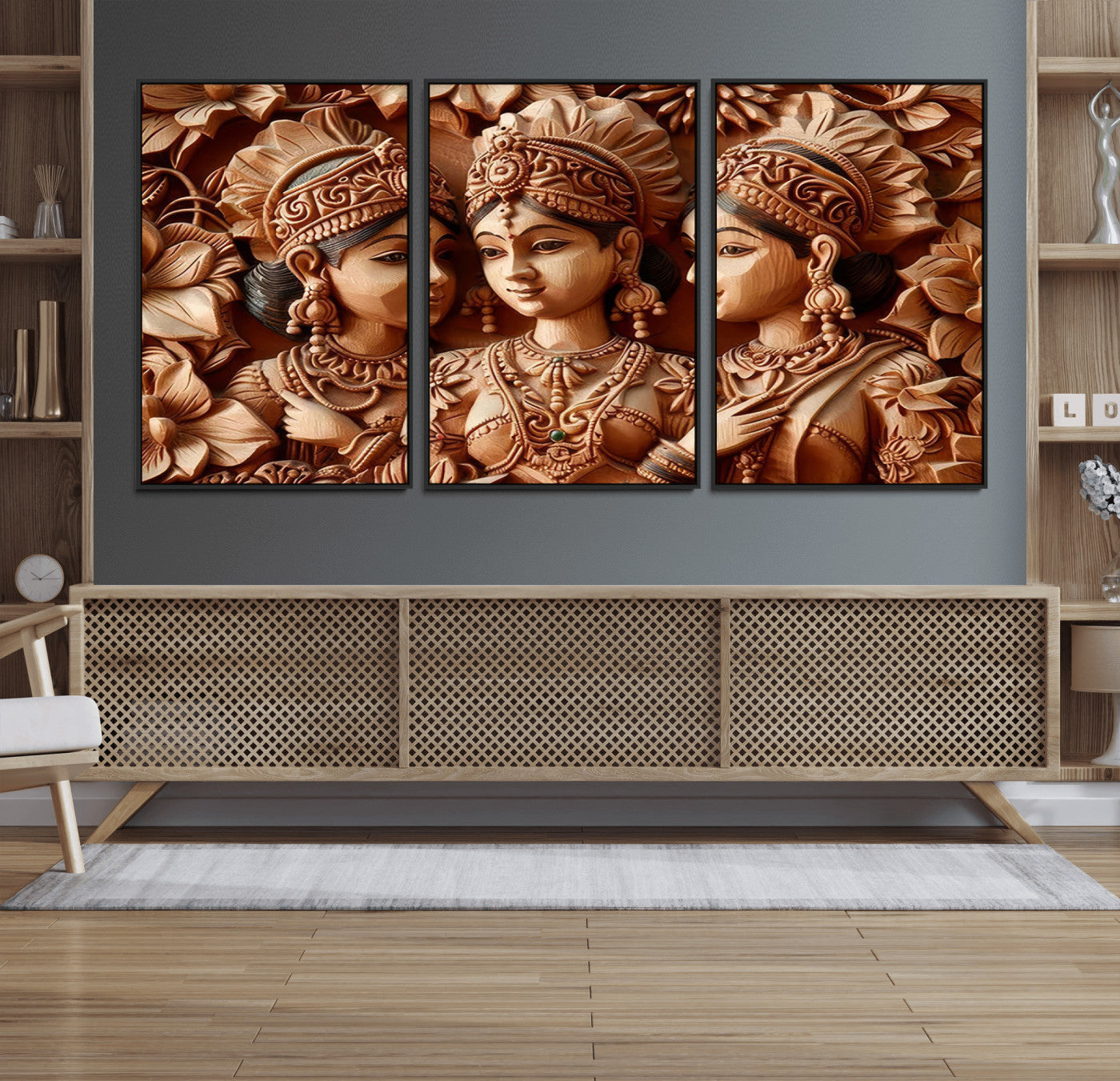 89522-MGV-FC-60X30-3P_Black-Indian Woman Statue Wall Art Canvas Print