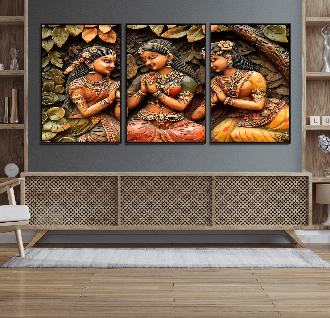12926-MGV-FC-60X30-3P_Black-Indian Woman Statue Wall Art Canvas Print