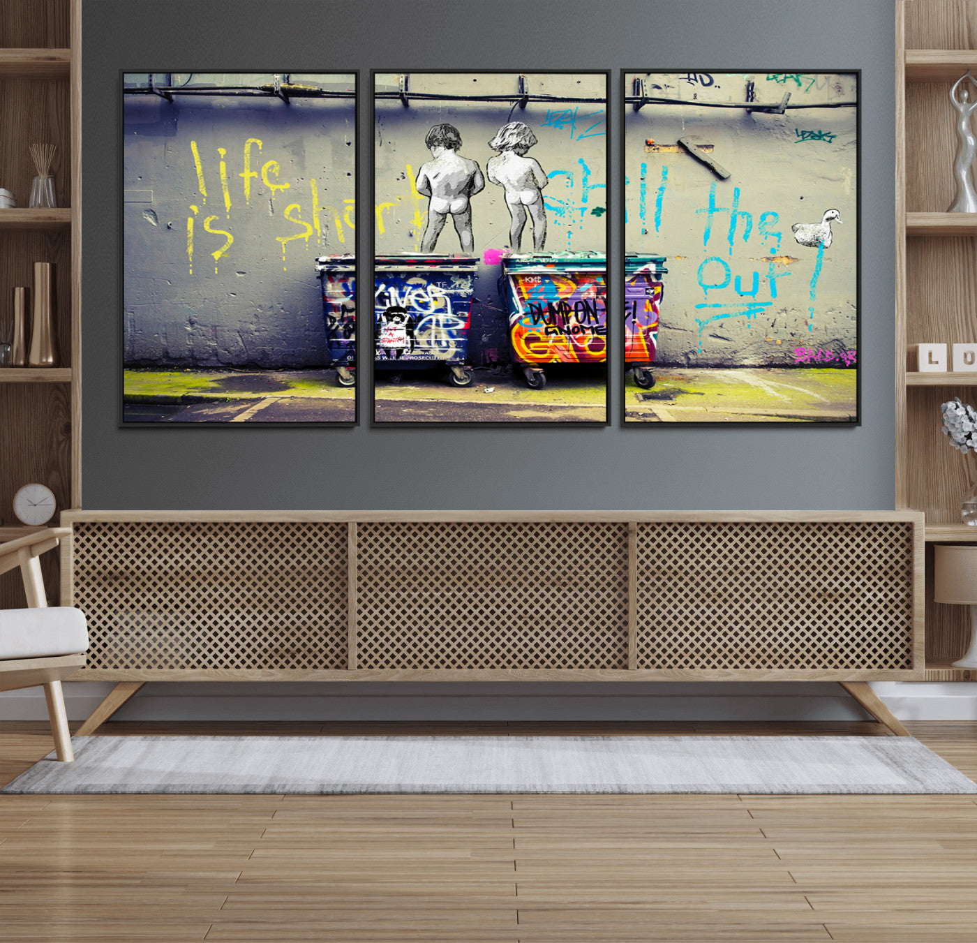 -Banksy Life is Short Wall Art - Iconic Graffiti Art on Framed Ready-to-Hang Canvas - Street Art